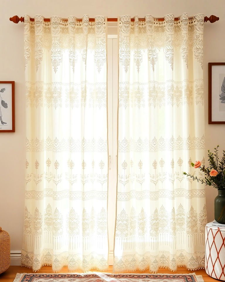 boho sheer lace curtains - 15 Boho Curtain Ideas