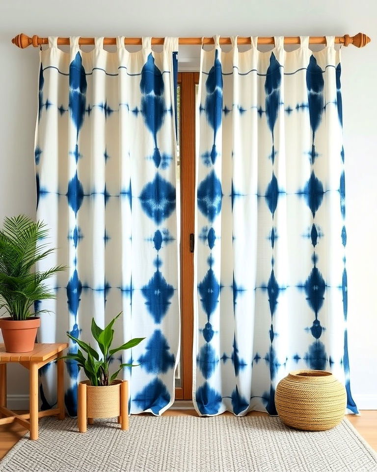 boho shibori curtains - 15 Boho Curtain Ideas
