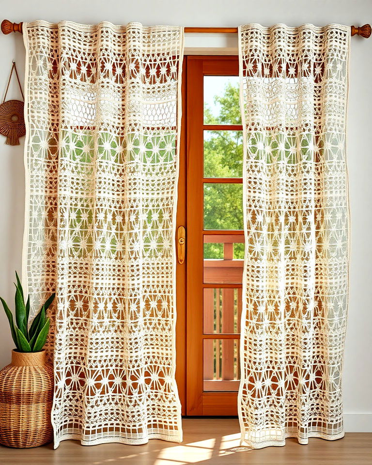 boho style crochet curtains - 15 Boho Curtain Ideas