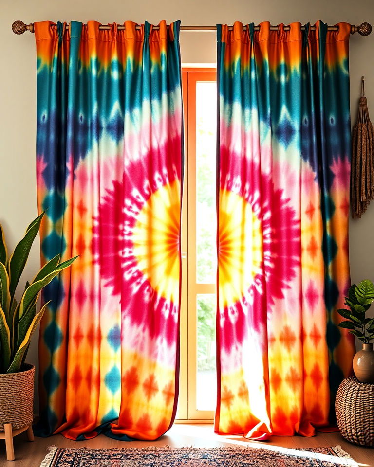 boho tie dye curtains - 15 Boho Curtain Ideas