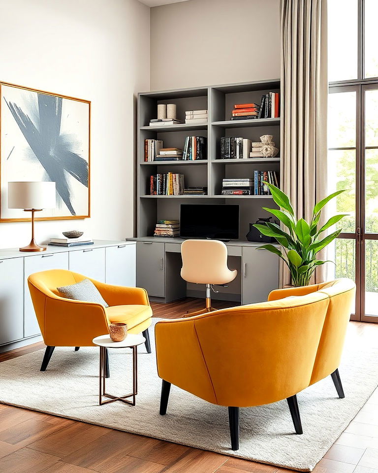bold accent chairs contemporary home office - 25 Contemporary Home Office Ideas