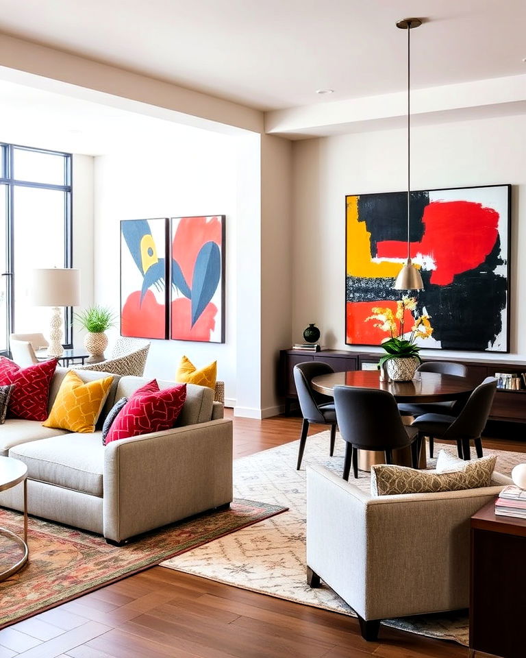 bold art pieces for living and dining area - 30 Living Room Dining Room Combos