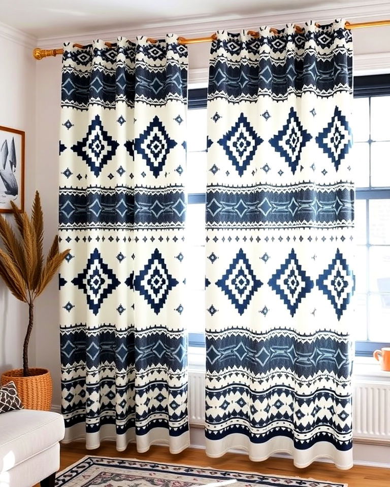 bold boho tribal patterned curtains - 15 Boho Curtain Ideas