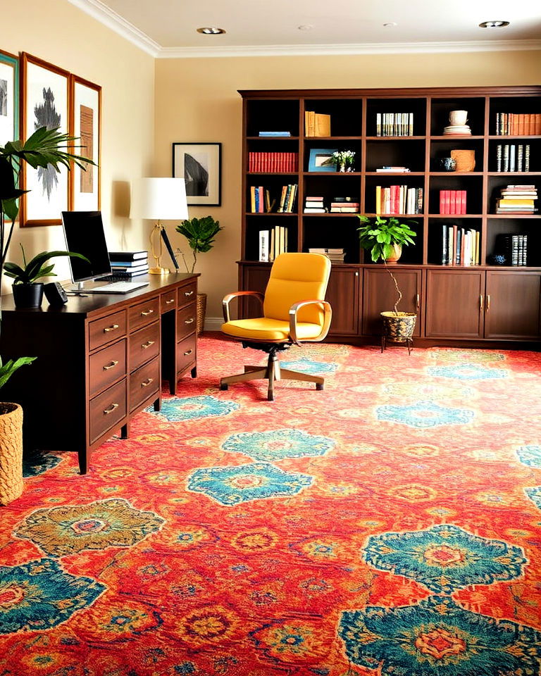 bold carpeting in patterns - 30 Colorful Home Office Ideas