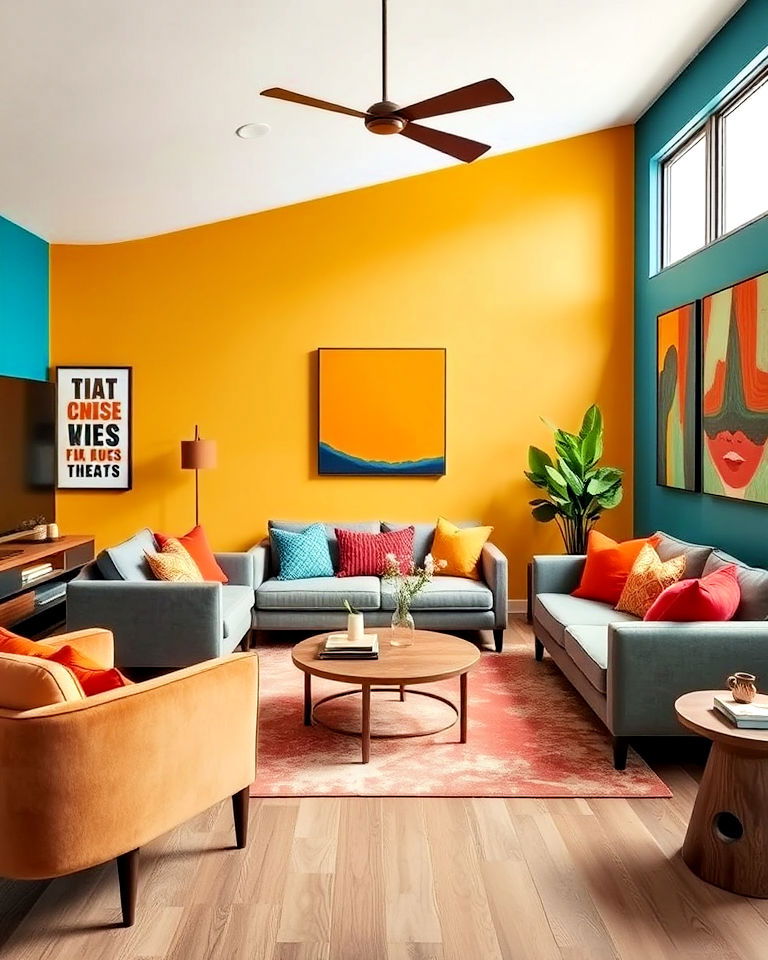 bold color palette friends living room - 15 Friends Living Room Ideas