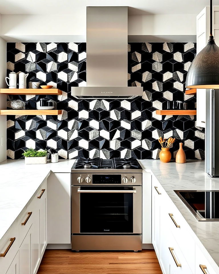 bold geometric mosaic tiles for kitchen - 15 Mosaic Tile Backsplash Kitchen Ideas