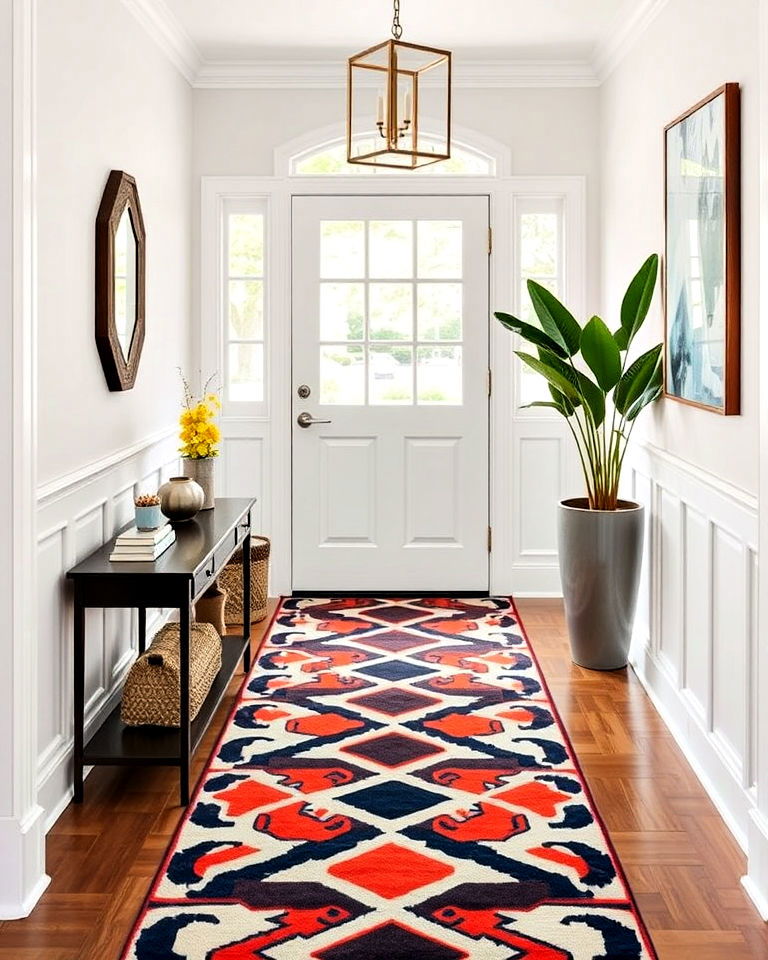 bold geometric patterns are a vibrant choice - 15 Entryway Runner Ideas