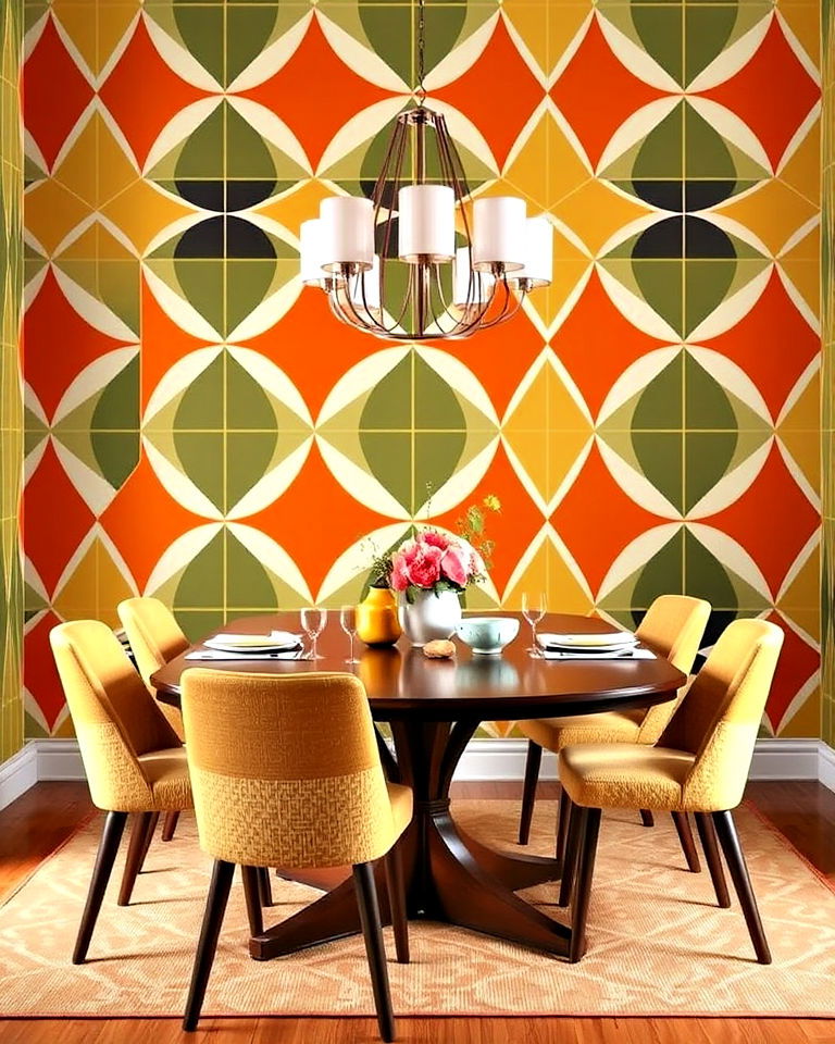 bold geometric wallpaper 1960s dining room - 15 1960s Dining Room Ideas