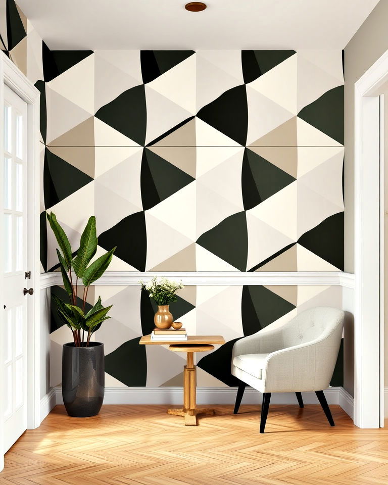 bold geometric wallpaper transforms your entryway - 30 Entryway Wallpaper Ideas