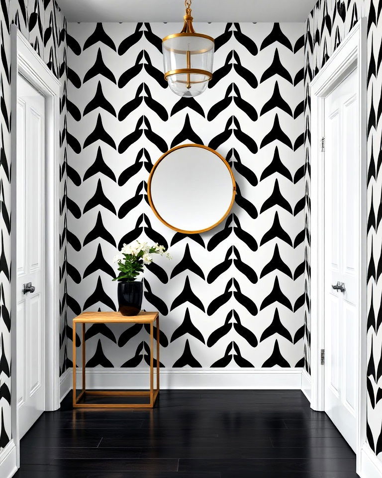 bold monochrome wallpaper for entryway - 30 Entryway Wallpaper Ideas