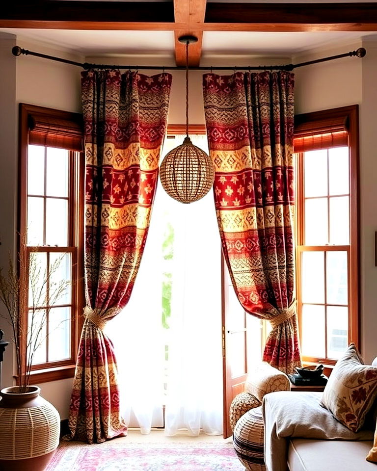 bold patterned curtains for bohemian living room - 25 Bohemian Eclectic Interior Design Ideas