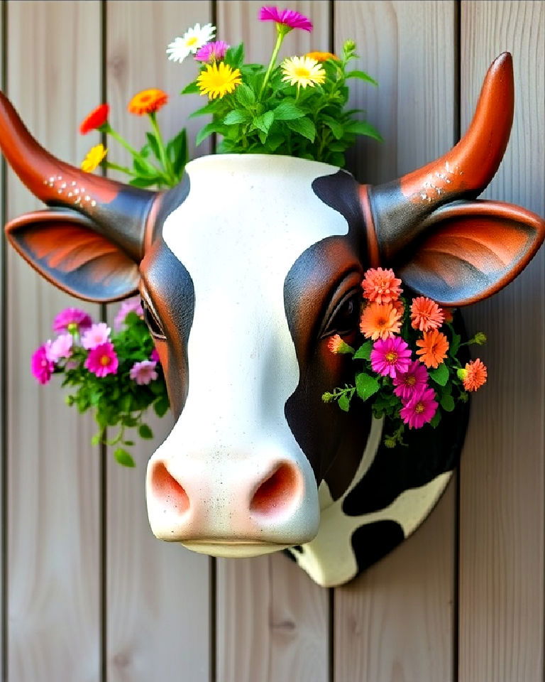 bold statement cow head wall planters - 15 Cow Planter Pot Ideas