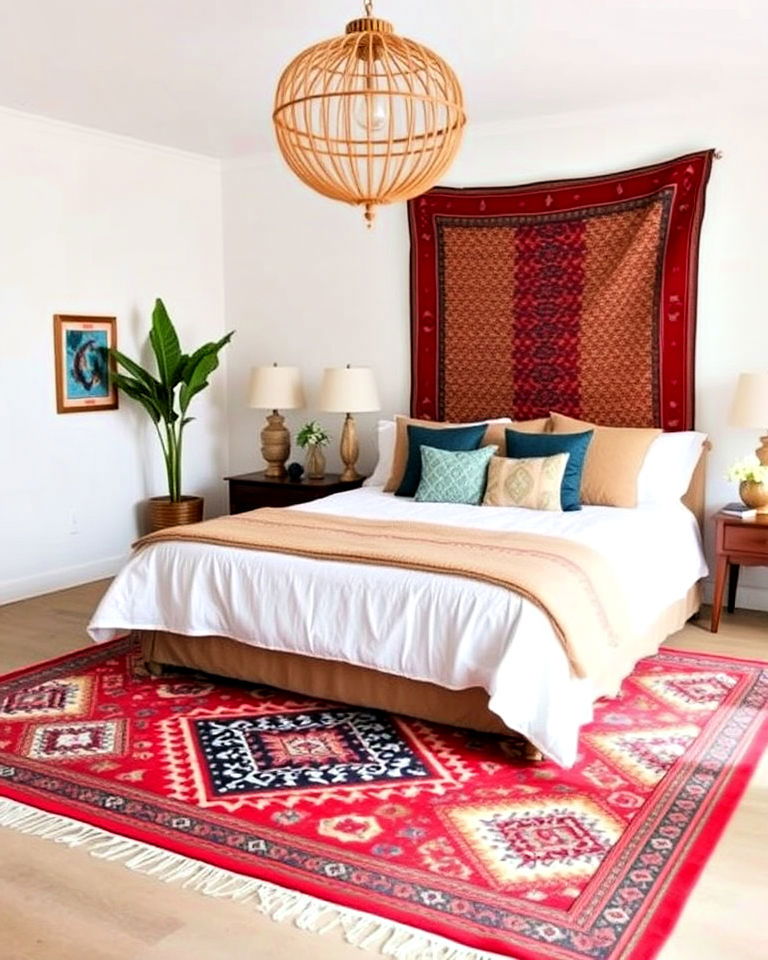 bold statement rugs for bedroom - 15 Bohemian Moroccan Bedroom Ideas