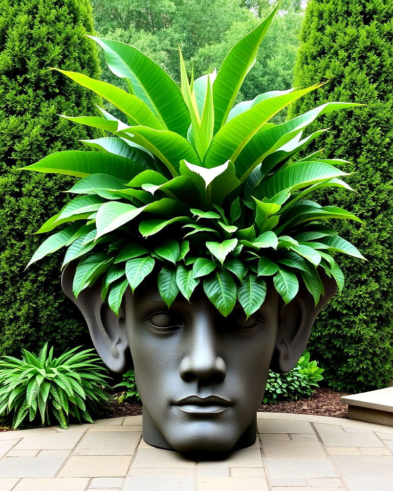 bold statement with oversized head planters - 15 Head Planter Ideas