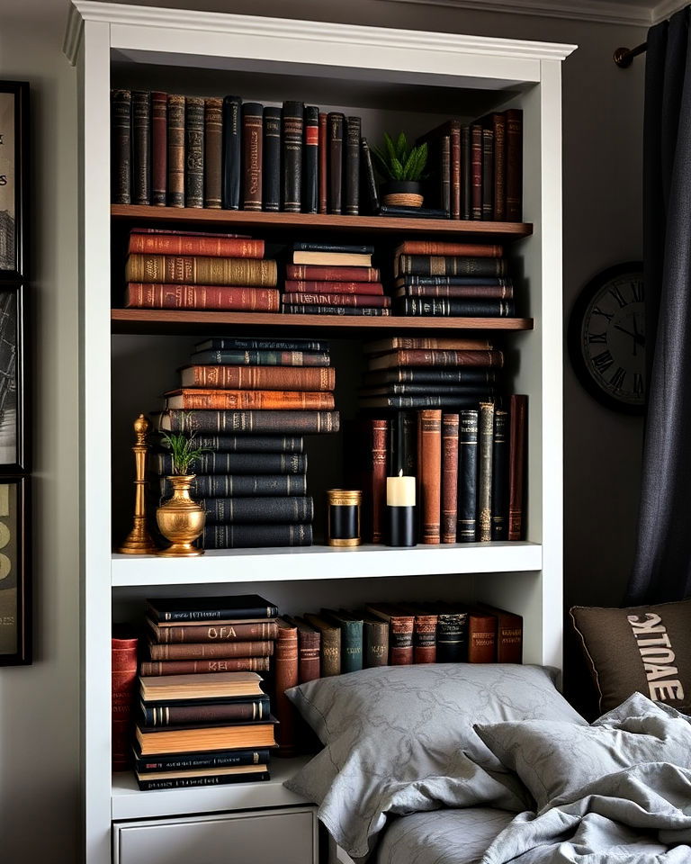 books as decor dark academia dorm room - 15 Dark Academia Dorm Room Ideas