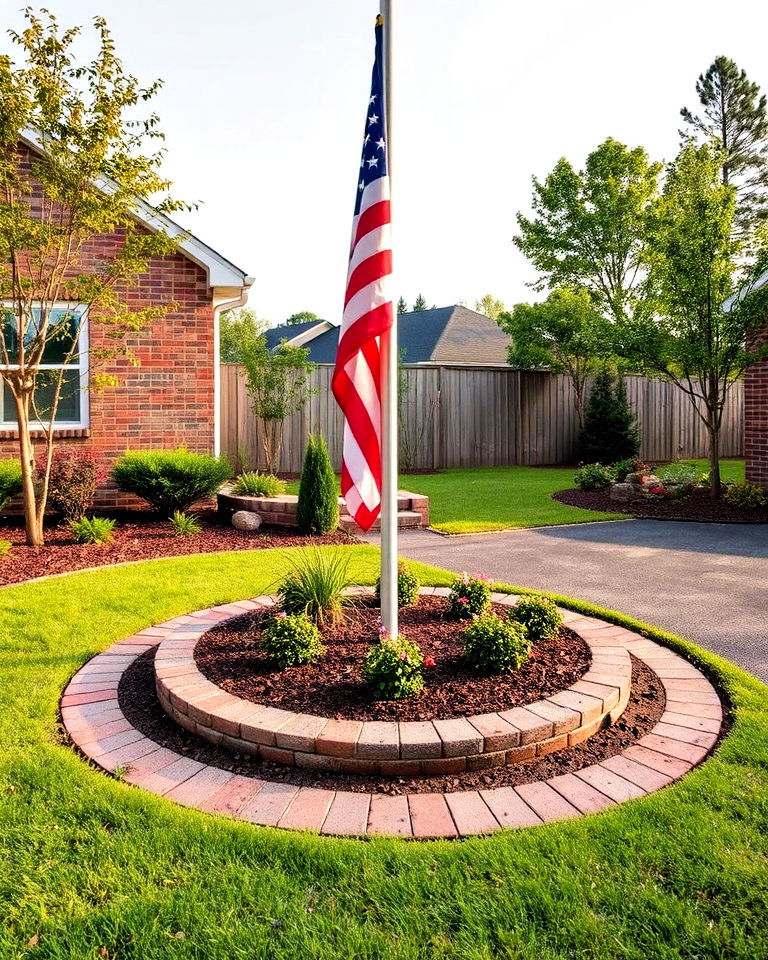 border with pavers or bricks - 20 Residential Flag Pole Landscaping Ideas