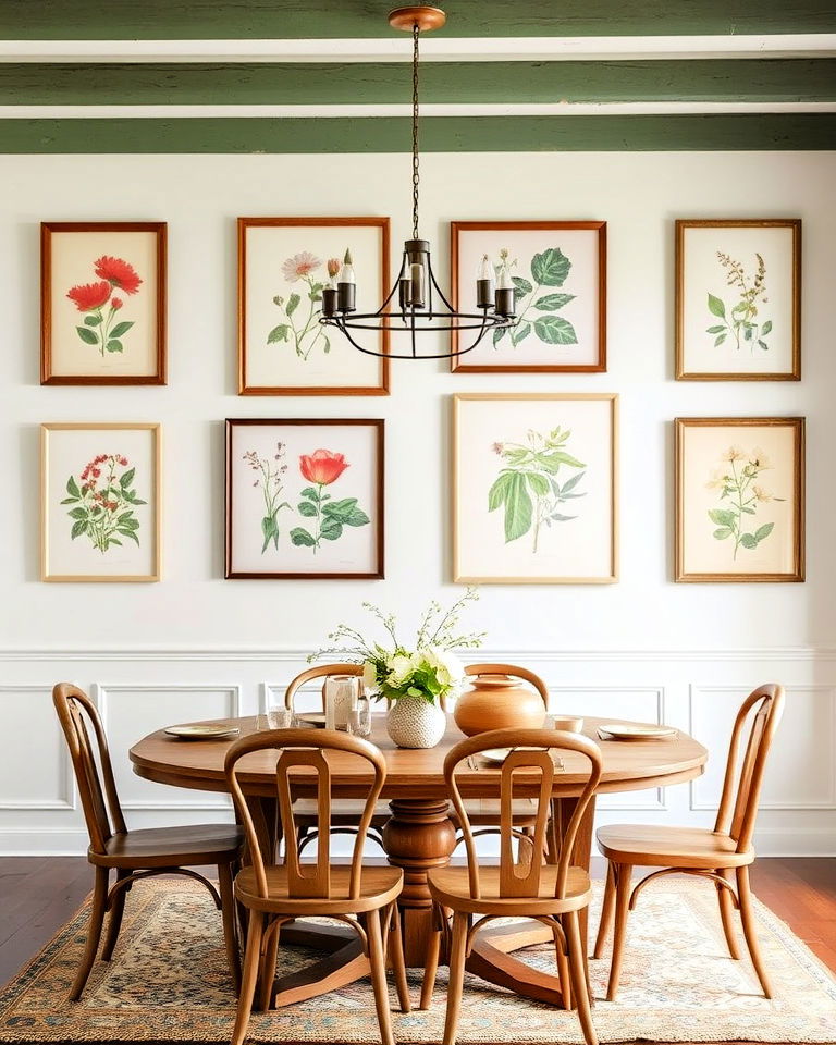 botanical artwork and prints dining room - 40 Cottagecore Dining Room Ideas