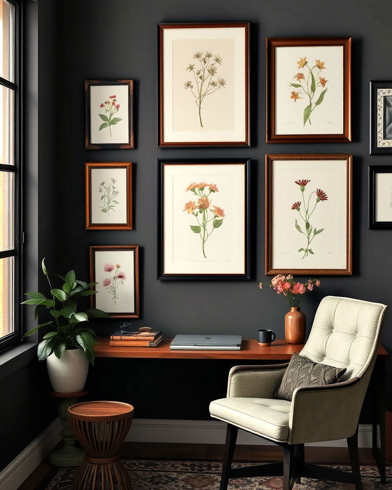 botanical sketches and pressed flowers - 20 Dark Academia Home Office Ideas