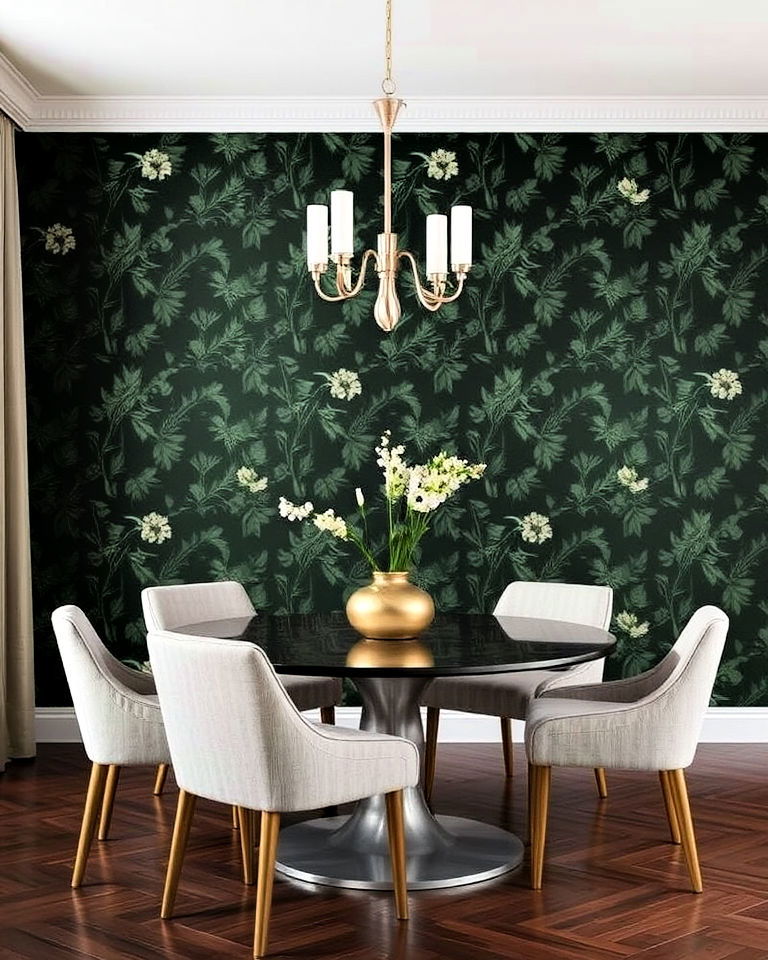 botanical wallpaper dining room - 20 Dark Green Dining Room Ideas
