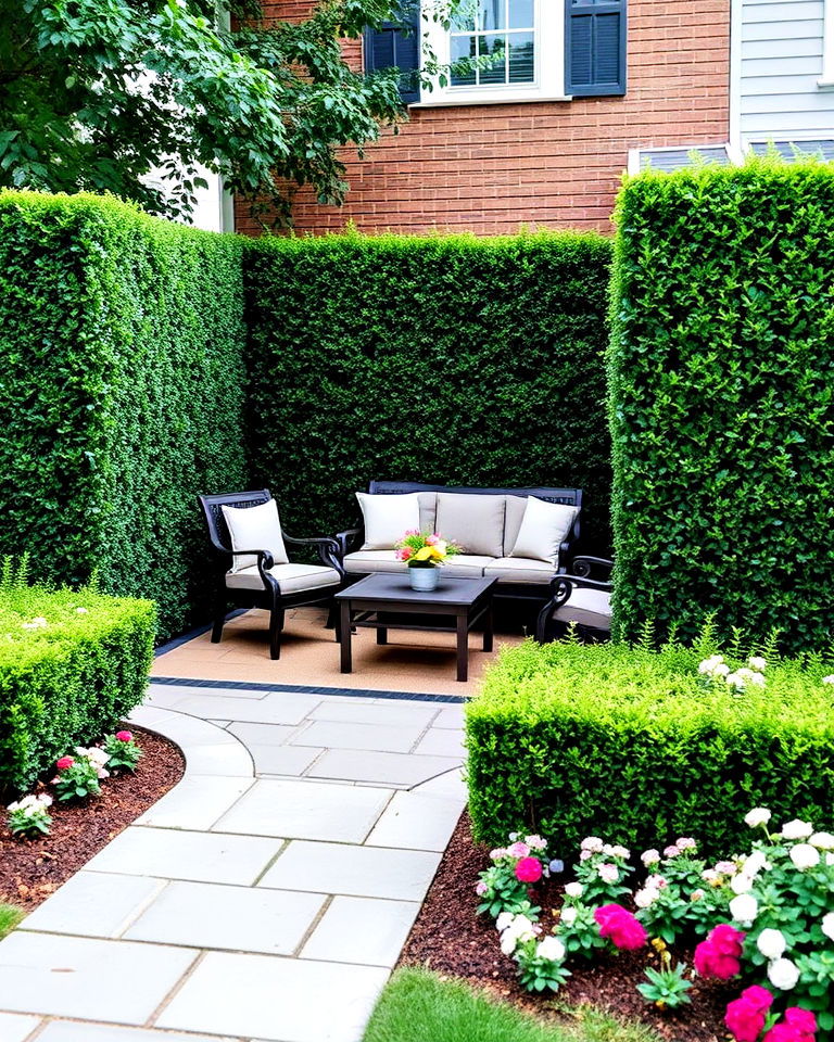 boxwood enclosed outdoor seating - 20 Front Yard Boxwood Designs