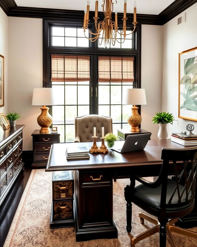 brass accents traditional home office - 25 Traditional Home Office Ideas