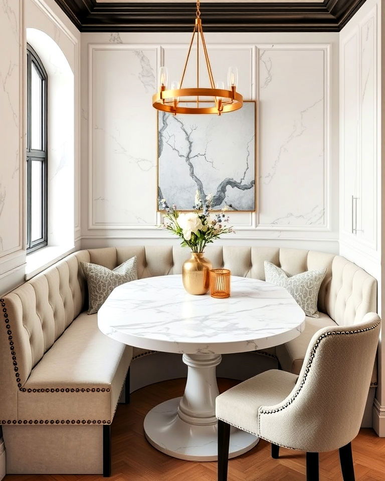 breakfast nook with a marble table - 20 Corner Breakfast Nook Ideas