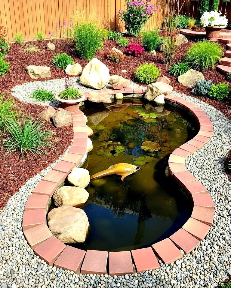 brick and gravel combination edging - 20 Pond Edging Ideas