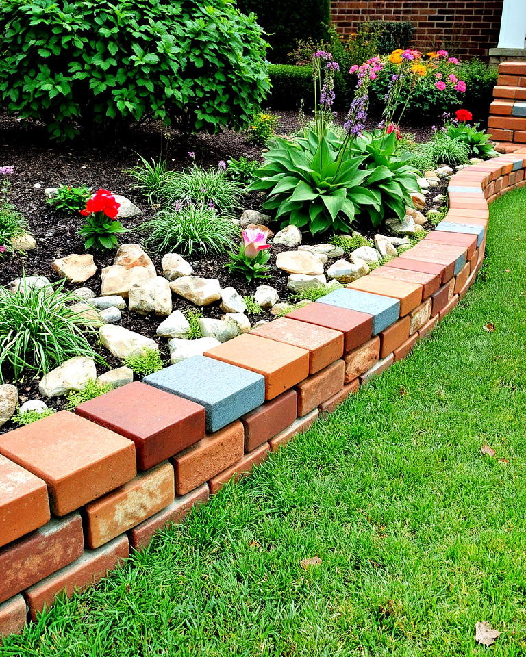 brick and stone combination garden edging - 25 Stone Garden Edging Ideas