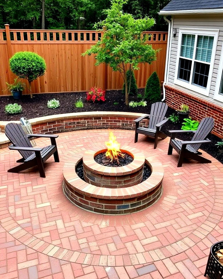 brick courtyard with firepit center - 15 Brick Courtyard Ideas