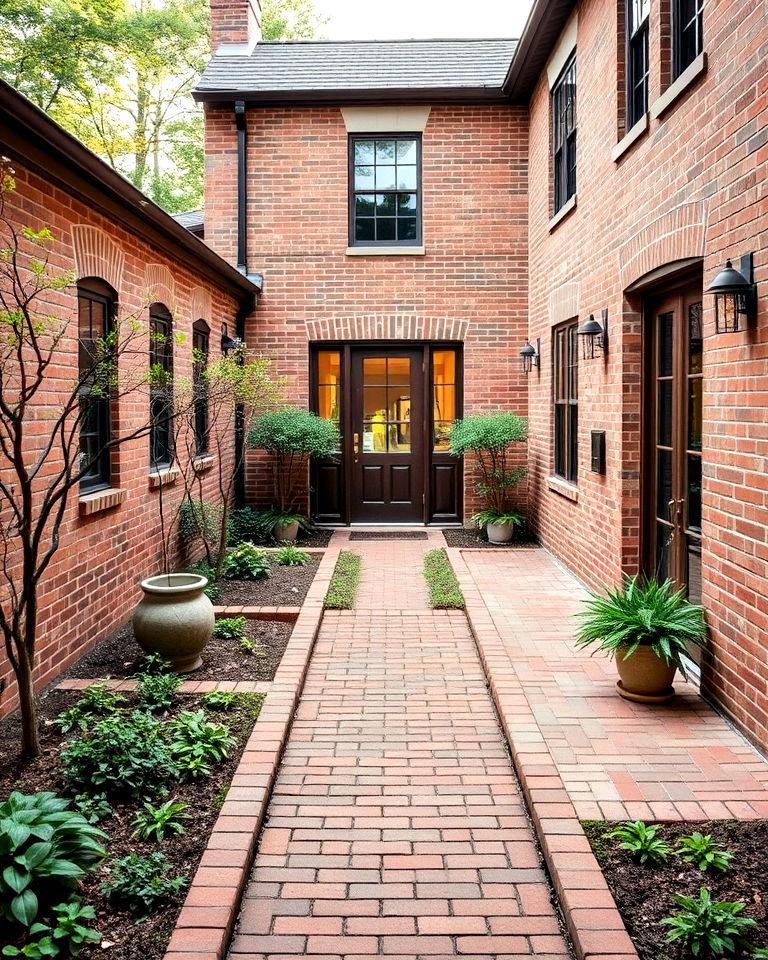 brick enclosed courtyard with pathways - 15 Enclosed Front Courtyard Ideas