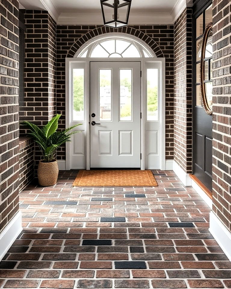 brick floor with grout accents for a polished look - 15 Brick Floor Entryway Ideas