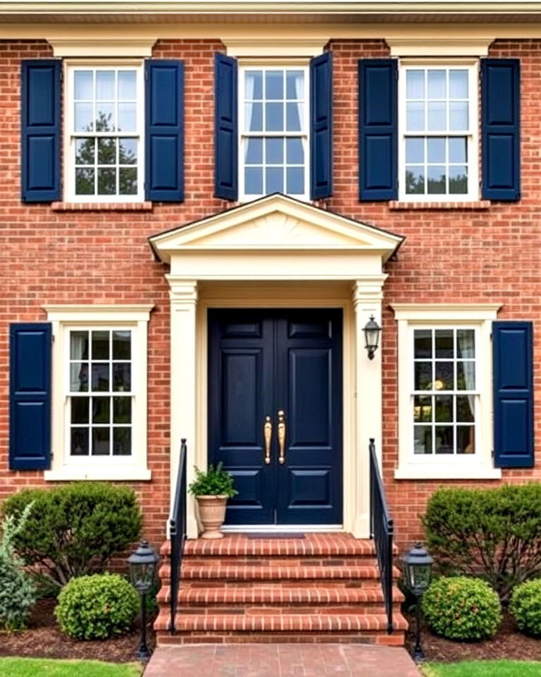 brick house gray trim with soft yellow accents - 25 Blonde Brick House Color Schemes