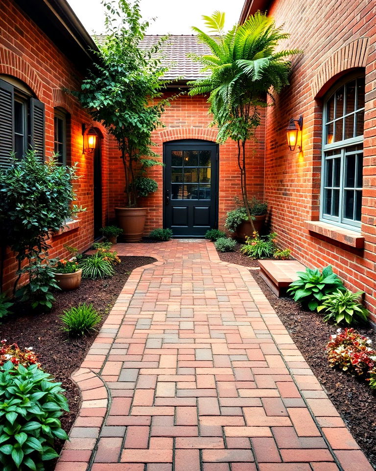 brick pathways introduce a classic touch to courtyards - 25 Front Yard Courtyard Ideas