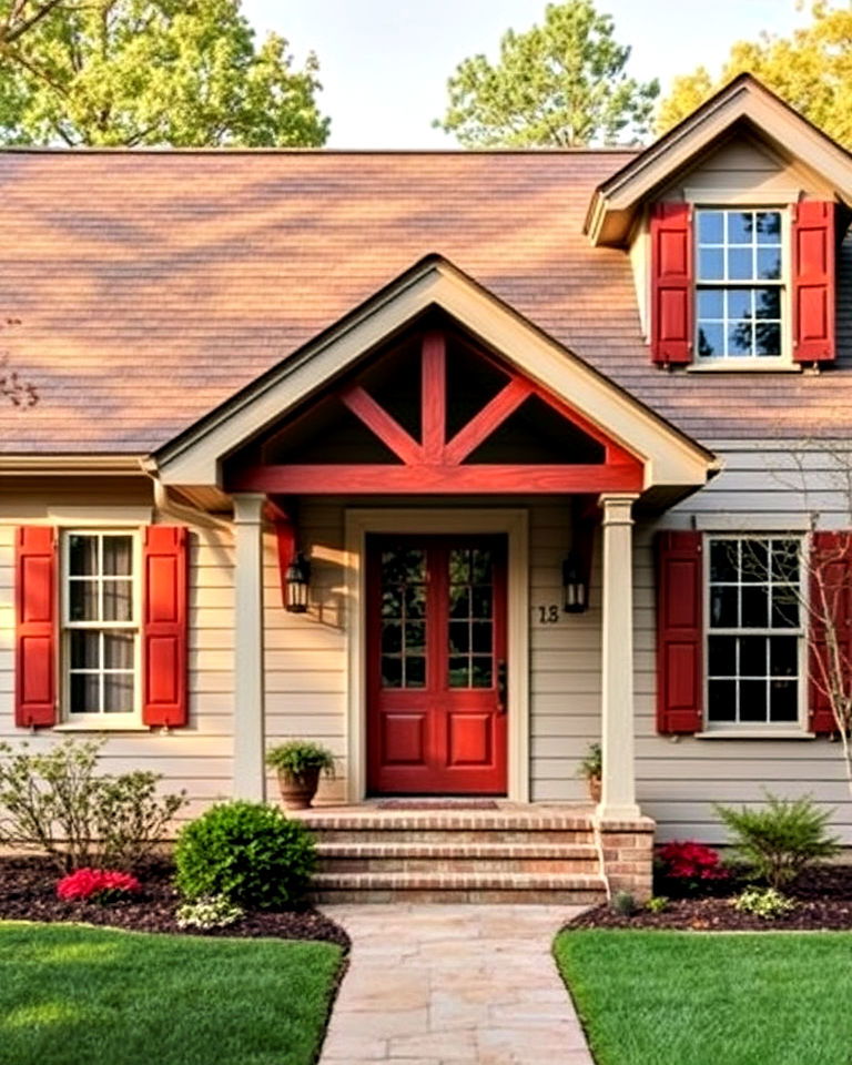 brick red accents to bring charm to taupe exteriors - 20 Exterior Taupe House Color Combinations