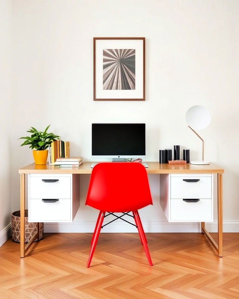 bright colored desk chairs in shades like red - 30 Colorful Home Office Ideas