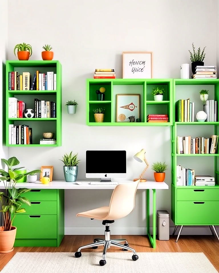 bright shelving units for office - 30 Colorful Home Office Ideas