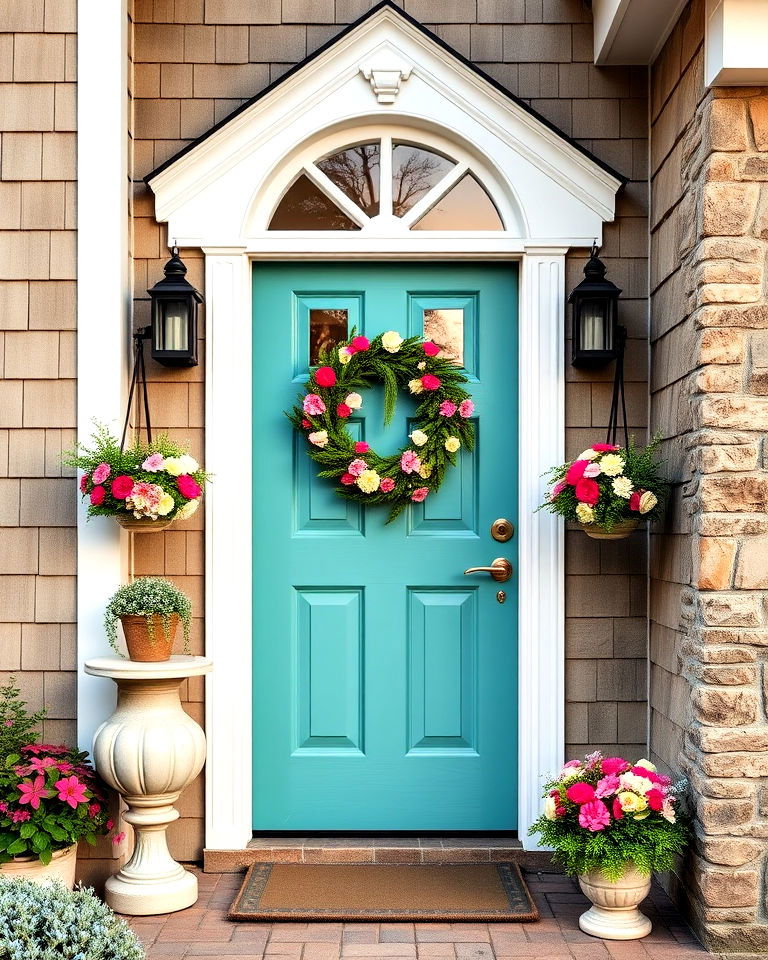 bright teal cottage style front door - 25 Teal Front Door Ideas