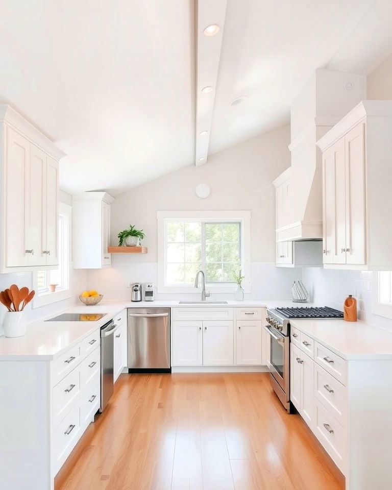 bright white palette sloped ceiling kitchen - 15 Sloped Ceiling Kitchen Ideas