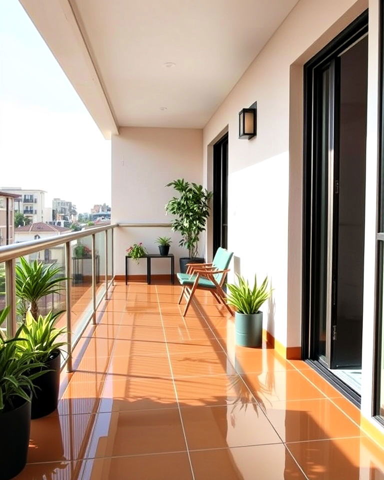 brighten up balcony with glossy ceramic tiles - 20 Balcony Tiles Ideas