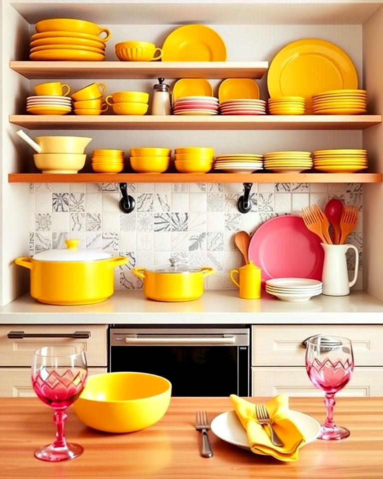 brighten up your kitchen with yellow and pink cookware - 25 How to Decorate With Yellow and Pink-captions