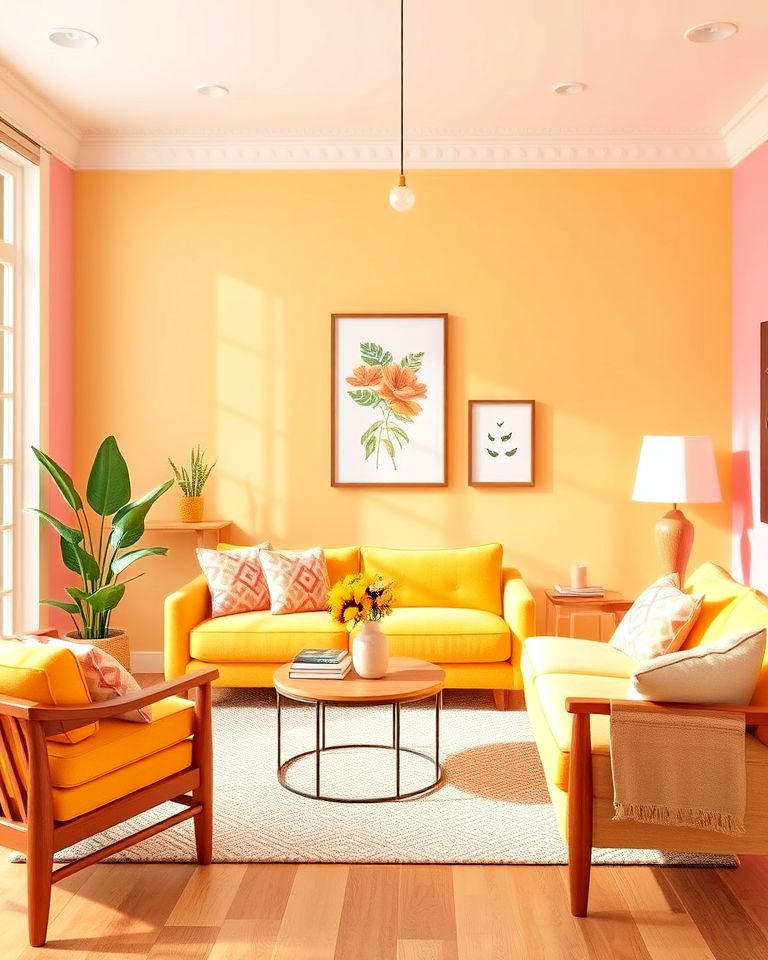 brighten walls with yellow and pink for living room - 25 How to Decorate With Yellow and Pink-captions