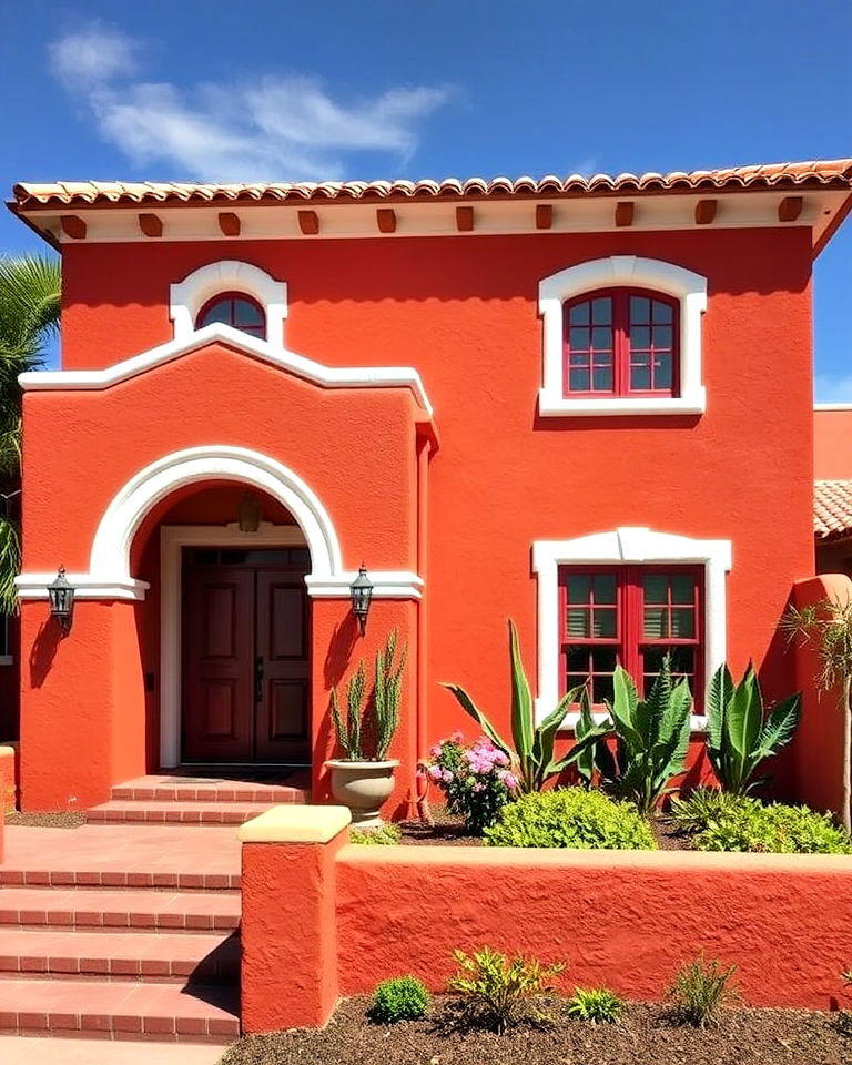 brightly colored exterior house - 25 Mexican Style House Design Ideas