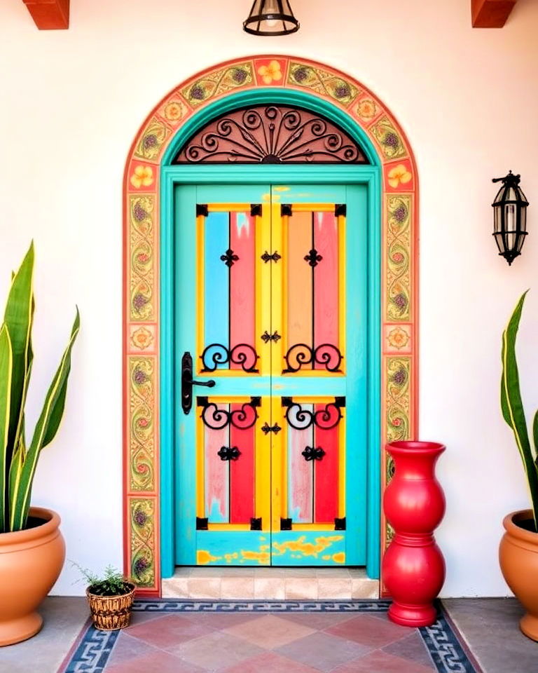 brightly painted doors mexican decor - 25 Mexican Decor Ideas