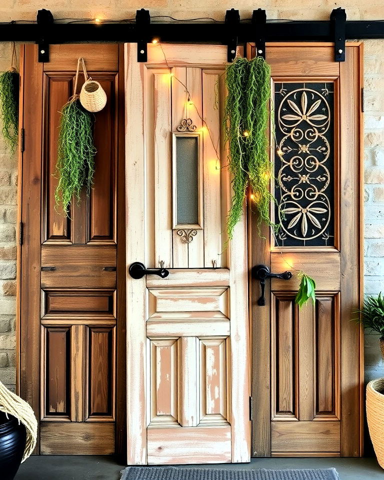bring in reclaimed doors as decor - 25 Rustic Boho Living Room Ideas