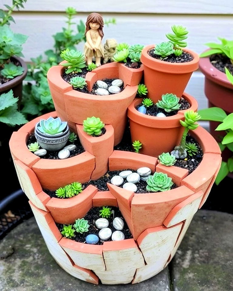 broken pot fairy garden - 20 Fairy Garden Container Ideas