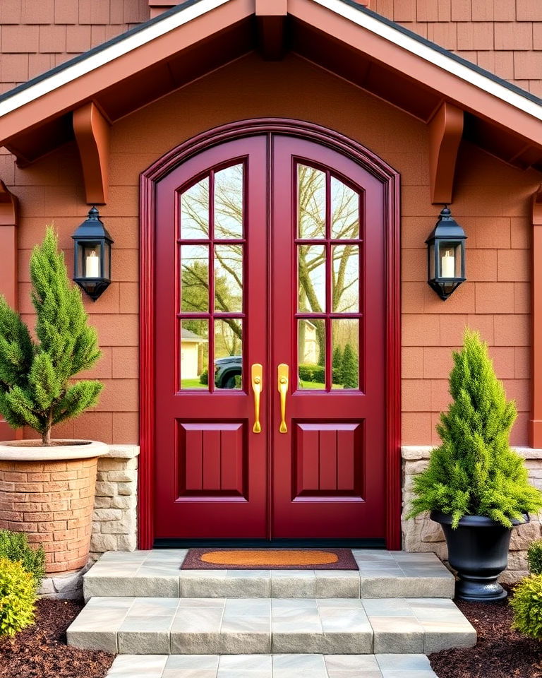 brown house with burgundy front door - 15 Brown House Front Door Colors