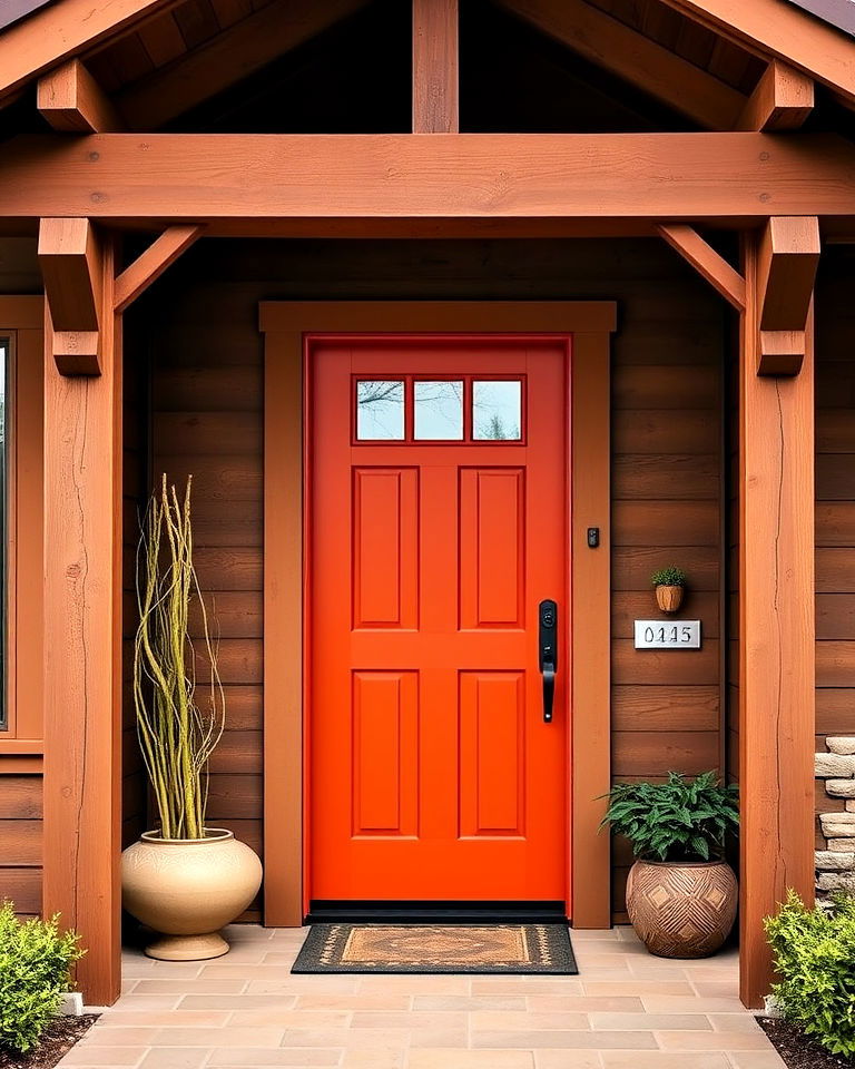 brown house with burnt orange door - 15 Brown House Front Door Colors