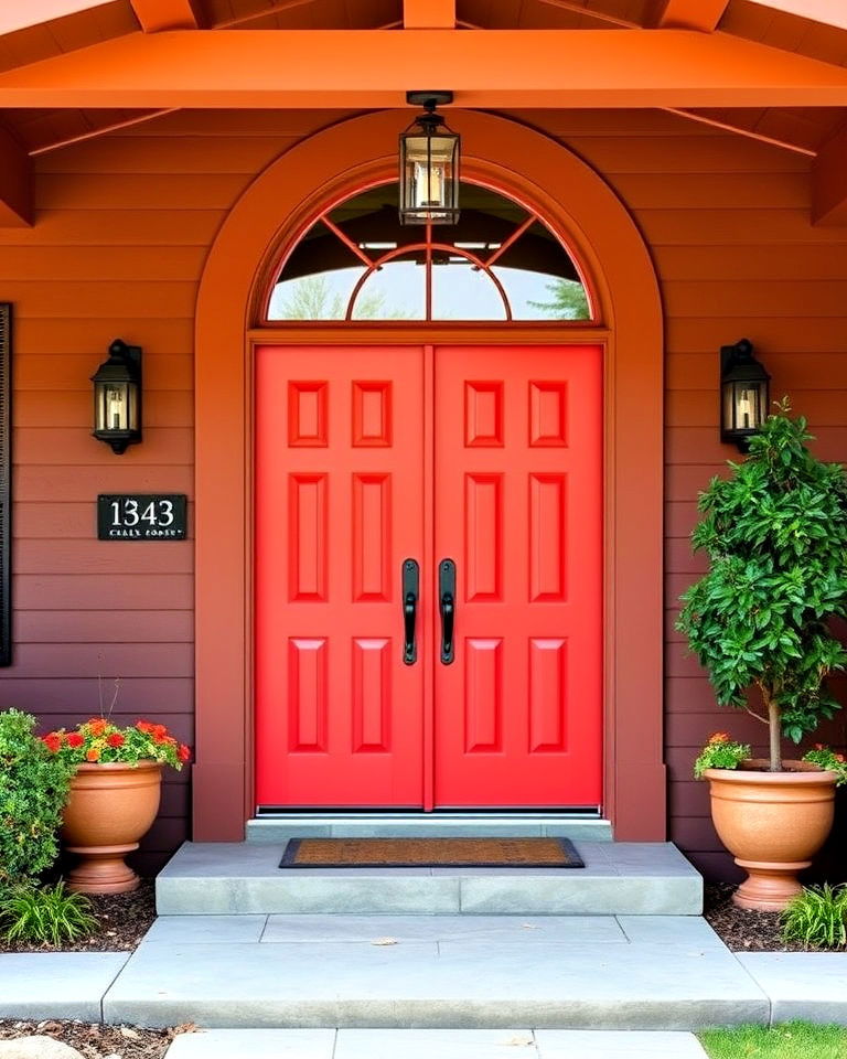 brown house with coral door - 15 Brown House Front Door Colors