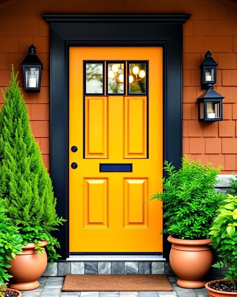 brown house with mustard yellow door - 15 Brown House Front Door Colors