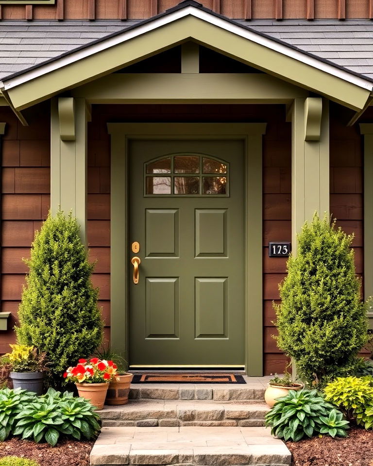 brown house with olive green door - 15 Brown House Front Door Colors